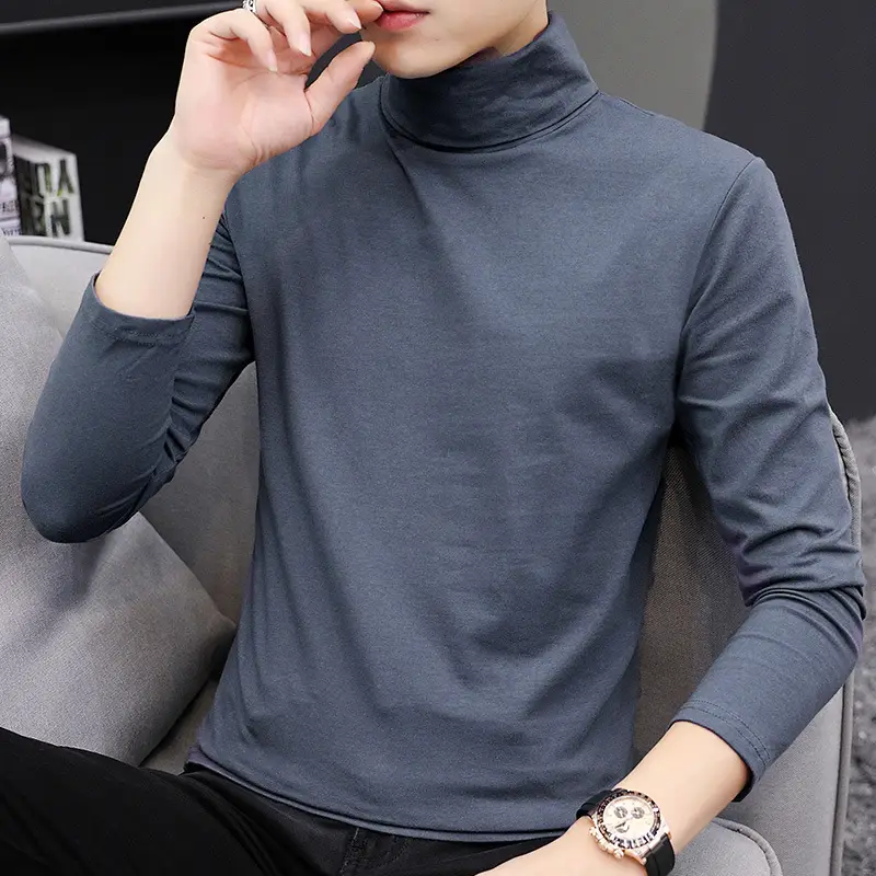 Men's Maroon High Collar Long Sleeve T-Shirt