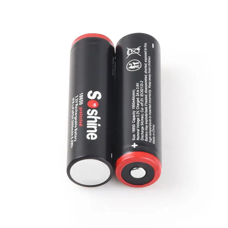 Soshine 18650 3.2V Lithium Iron Phosphate Battery with Protection 2000 Small Fan Flashlight Battery