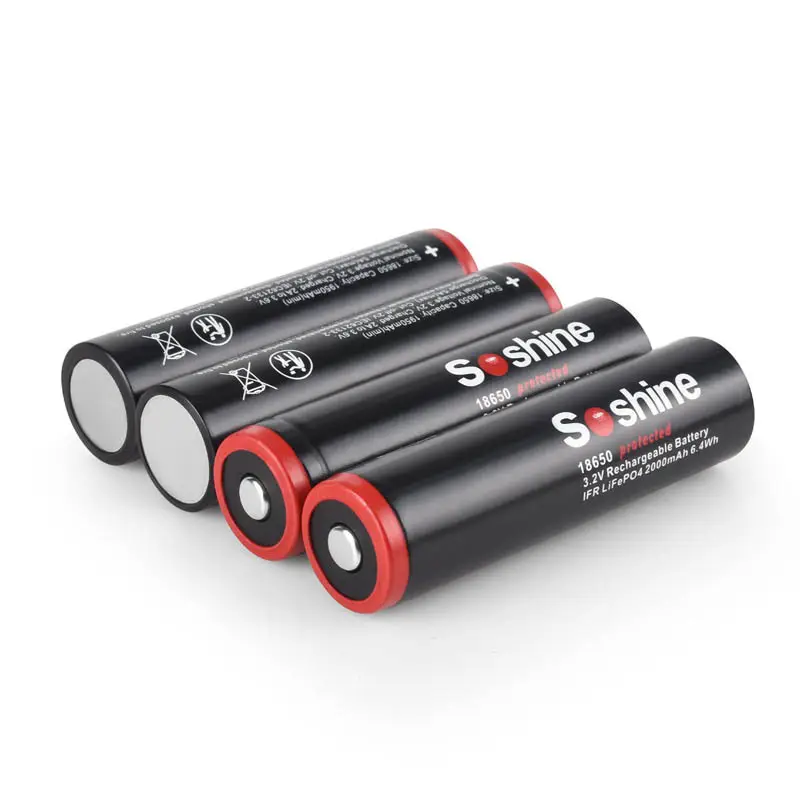 Soshine 18650 3.2V Lithium Iron Phosphate Battery with Protection 2000 Small Fan Flashlight Battery