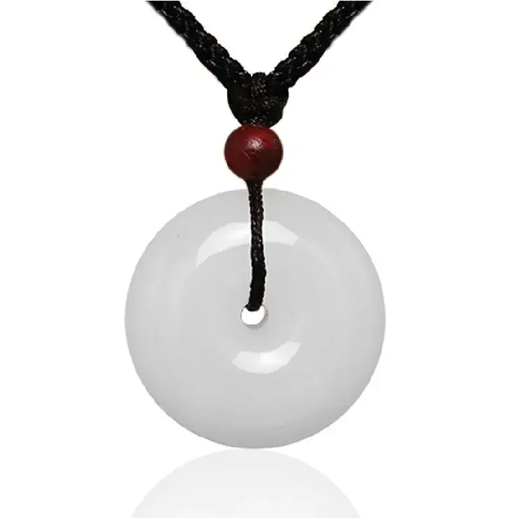 Xinjiang White Jade Peace Buckle Pendant Gold Silk