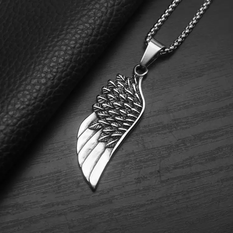 Cross-border European and American Retro Fashion Angel Wings Pendant Cast Wings Titanium Steel Necklace Punk Hip-hop Trendy Men All-match - Image 4