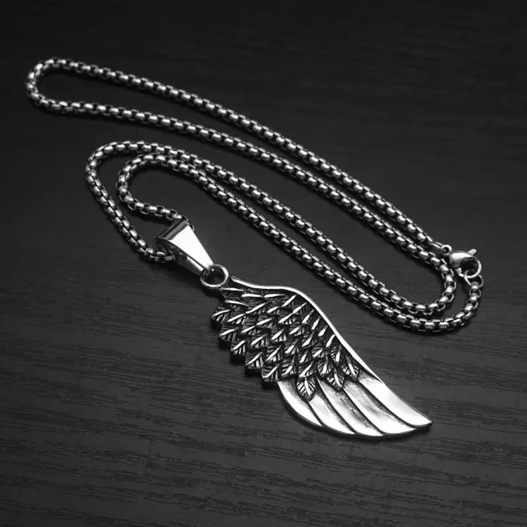 Cross-border European and American Retro Fashion Angel Wings Pendant Cast Wings Titanium Steel Necklace Punk Hip-hop Trendy Men All-match - Image 2