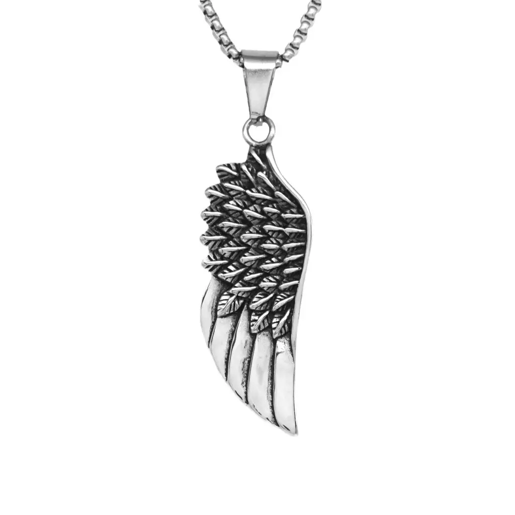 Cross-border European and American Retro Fashion Angel Wings Pendant Cast Wings Titanium Steel Necklace Punk Hip-hop Trendy Men All-match - Image 6