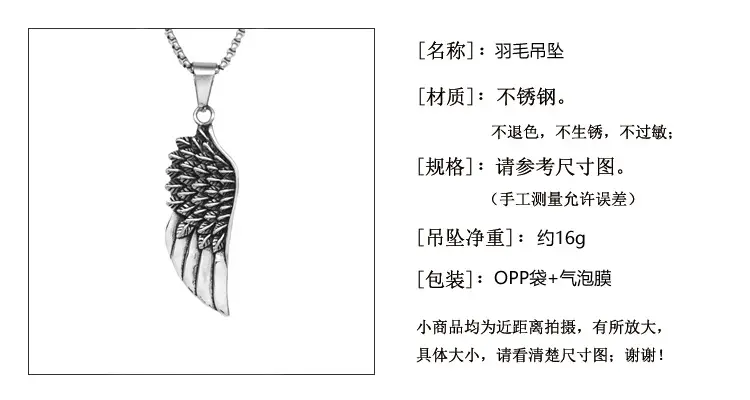 Cross-border European and American Retro Fashion Angel Wings Pendant Cast Wings Titanium Steel Necklace Punk Hip-hop Trendy Men All-match — feature 4