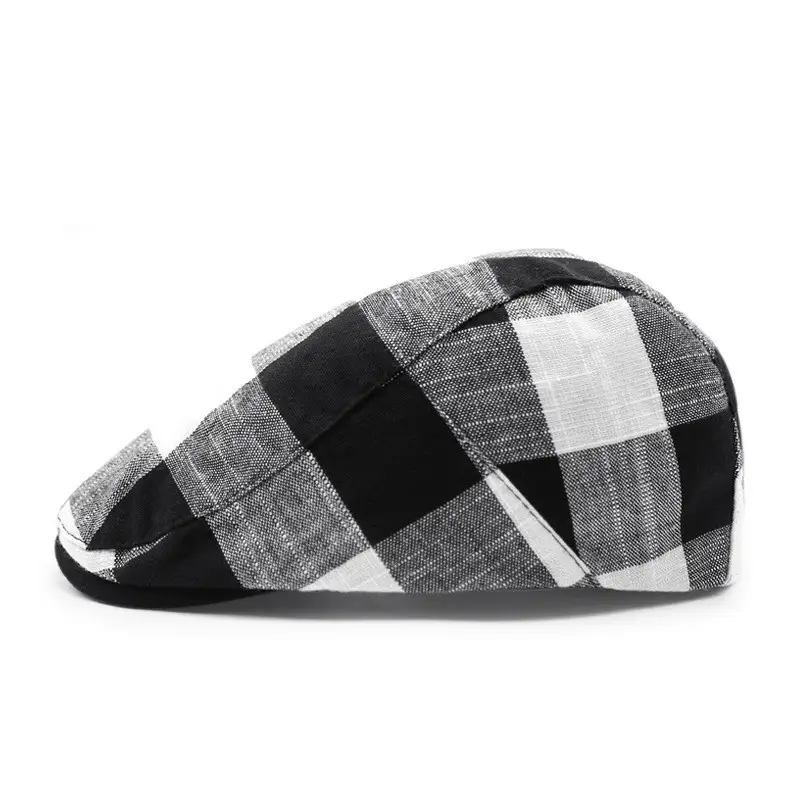 Men's Plaid Linen Beret Sun Hat Black - Image 21