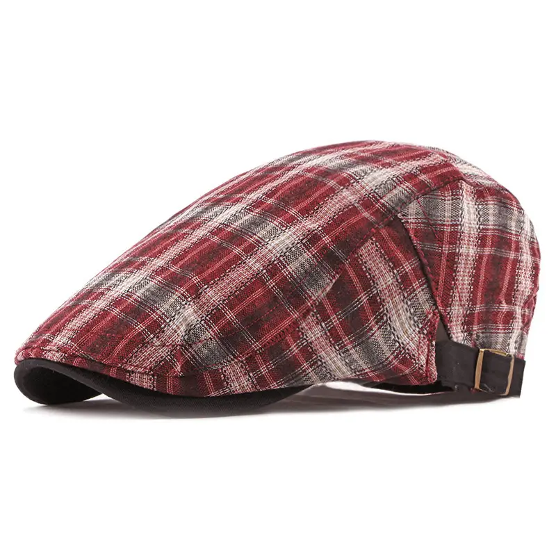 Men's Plaid Linen Beret Sun Hat Black - Image 12