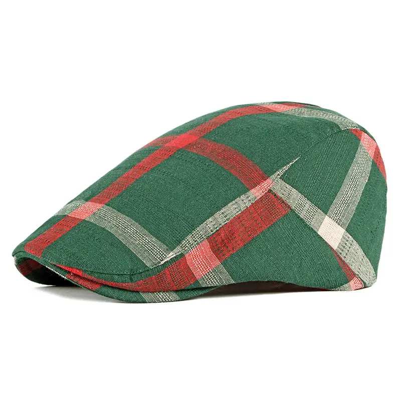 Men's Plaid Linen Beret Sun Hat Black - Image 13