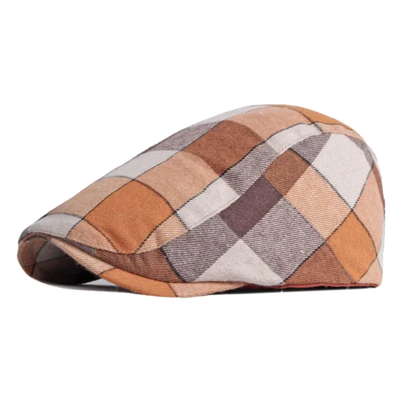 Men's Plaid Linen Beret Sun Hat Black - Image 14