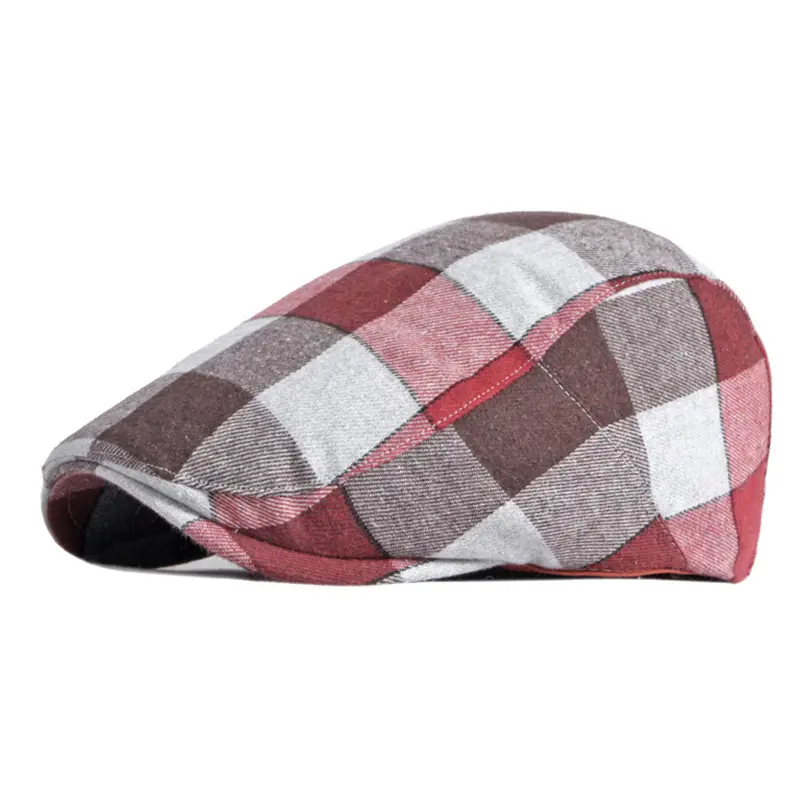Men's Plaid Linen Beret Sun Hat Black - Image 15