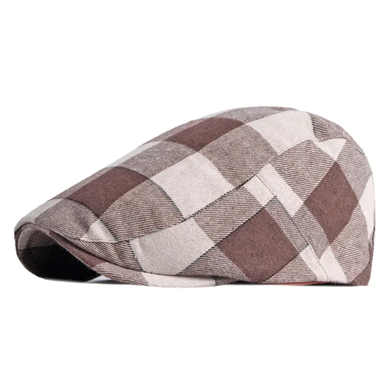 Men's Plaid Linen Beret Sun Hat Black - Image 16