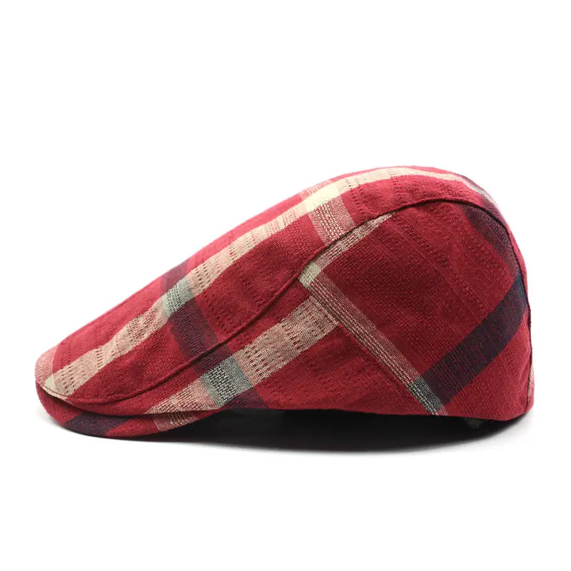 Men's Plaid Linen Beret Sun Hat Black - Image 2