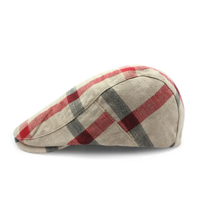 Men's Plaid Linen Beret Sun Hat Black - Image 3