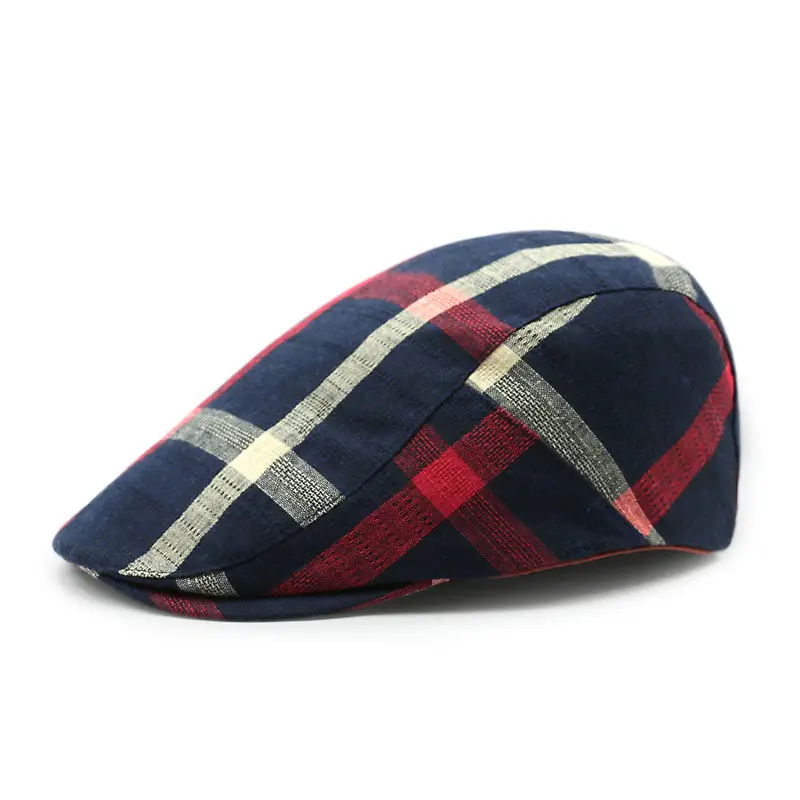 Men's Plaid Linen Beret Sun Hat Black - Image 4