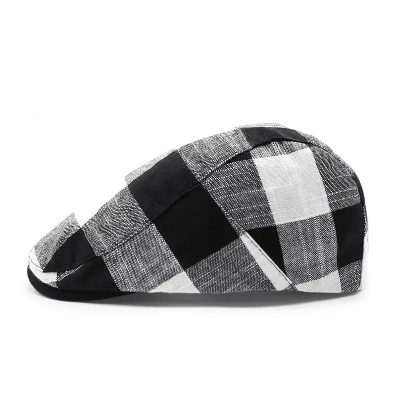 Men's Plaid Linen Beret Sun Hat Black - Image 5