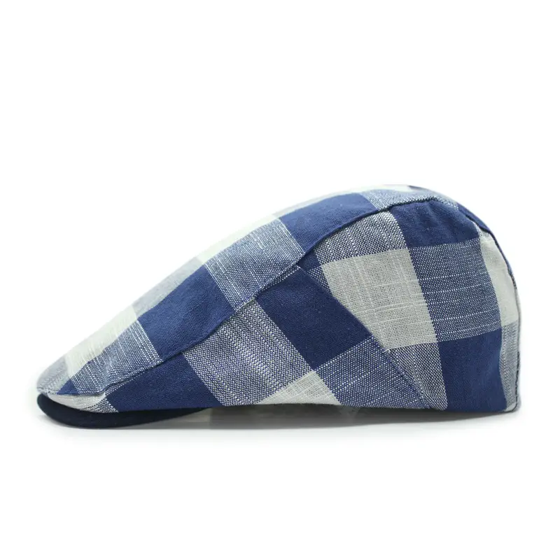 Men's Plaid Linen Beret Sun Hat Black - Image 6