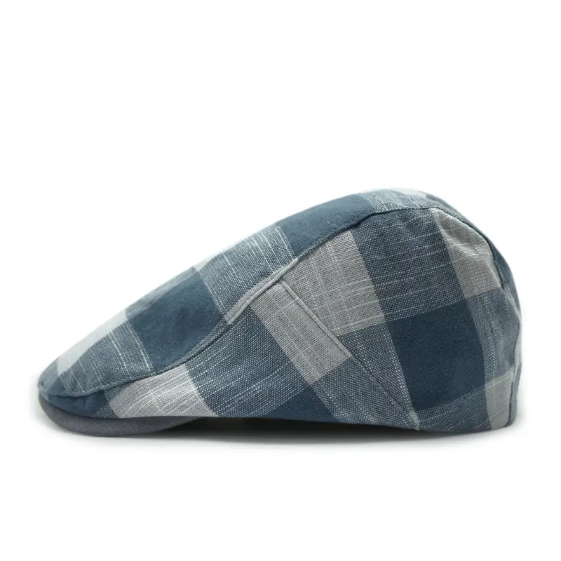 Men's Plaid Linen Beret Sun Hat Black - Image 7