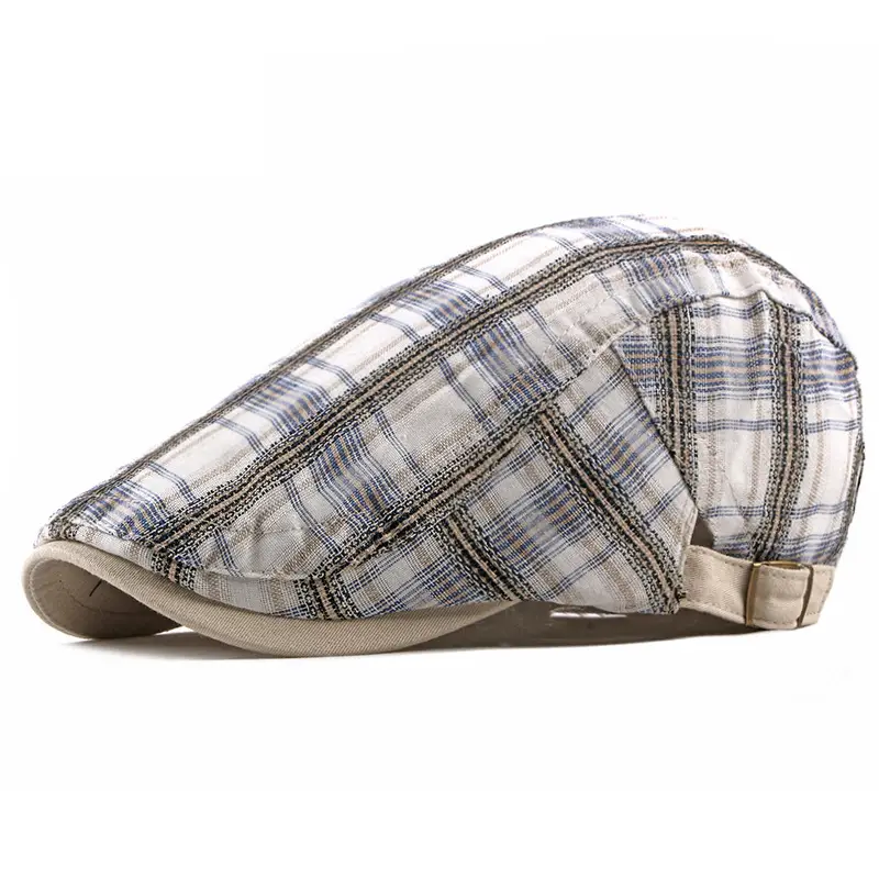 Men's Plaid Linen Beret Sun Hat Black - Image 8