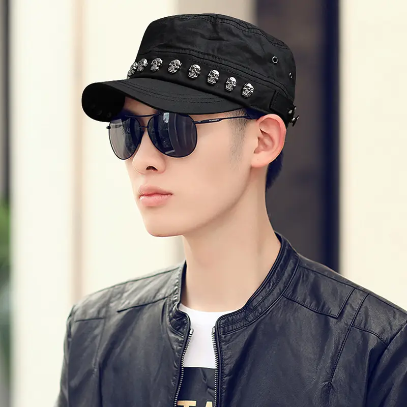 White Skull Rivet Flat Cap for Men Women Street Style