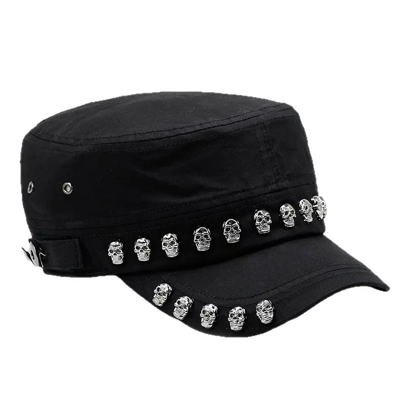 White Skull Rivet Flat Cap for Men Women Street Style