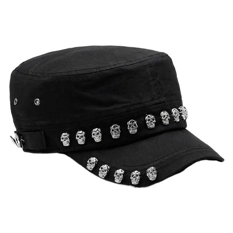 White Skull Rivet Flat Cap for Men Women Street Style