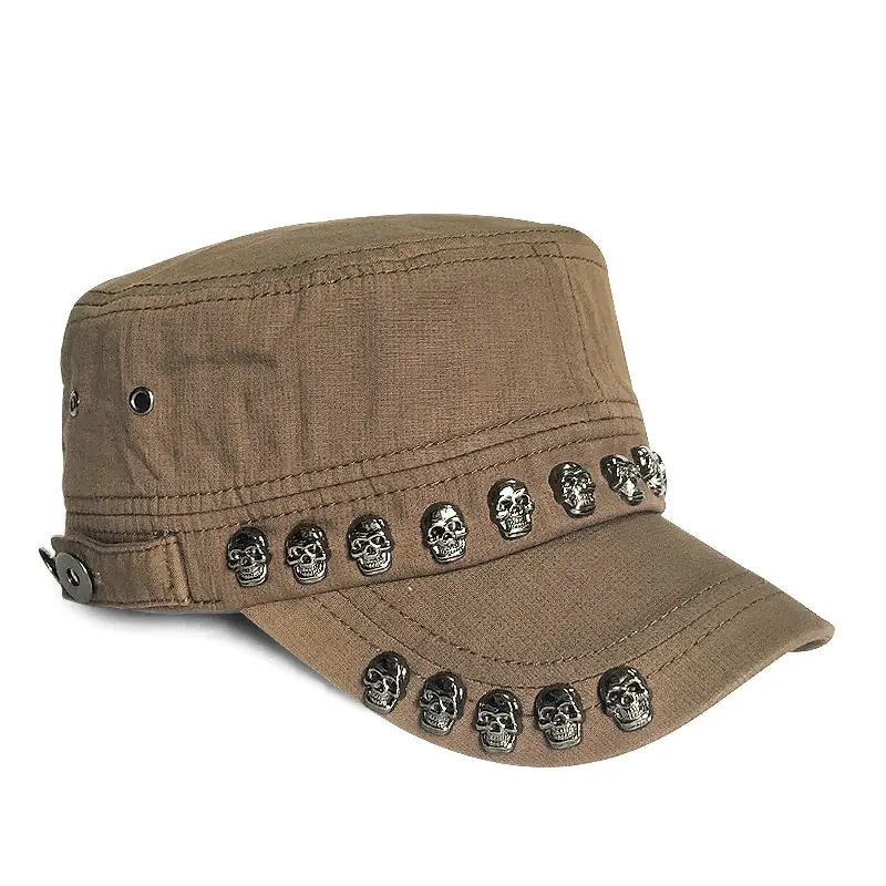 White Skull Rivet Flat Cap for Men Women Street Style