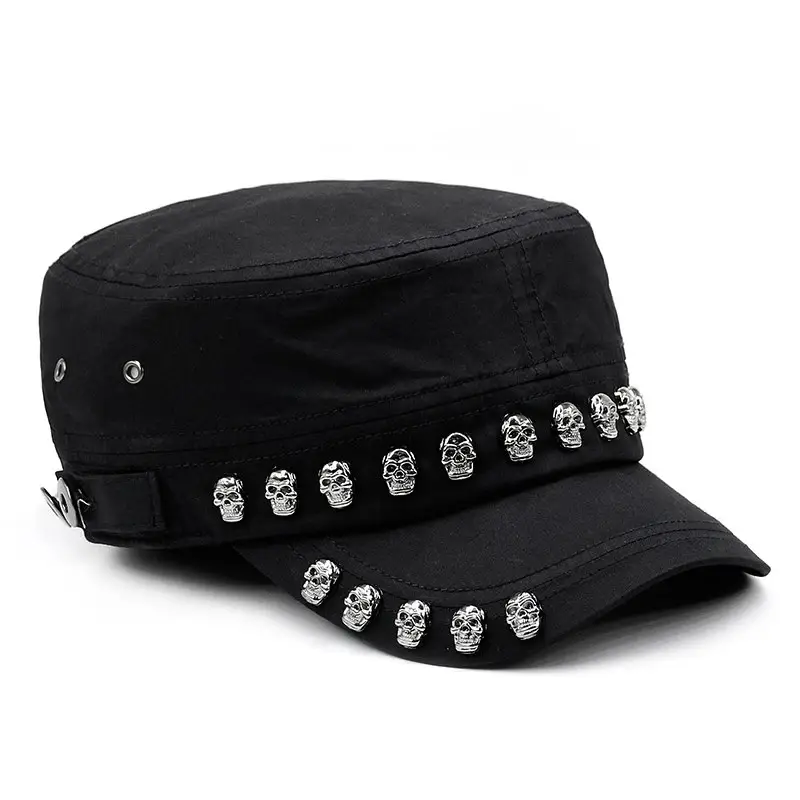 White Skull Rivet Flat Cap for Men Women Street Style
