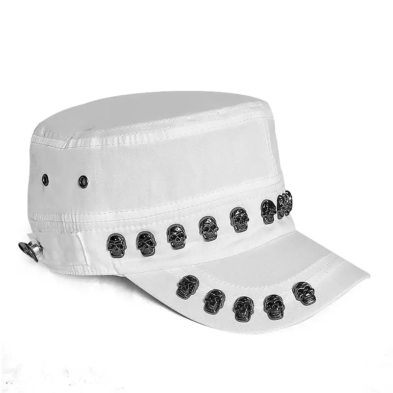 White Skull Rivet Flat Cap for Men Women Street Style