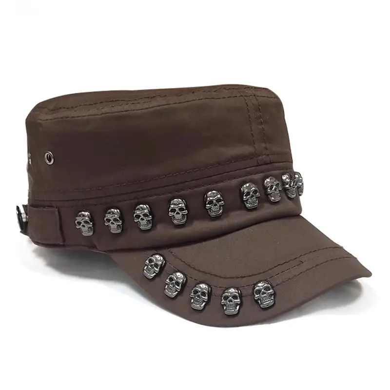 White Skull Rivet Flat Cap for Men Women Street Style