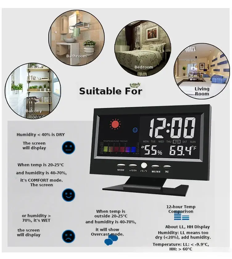 8082t LED Weather Clock with Temperature & Humidity Display — feature 29
