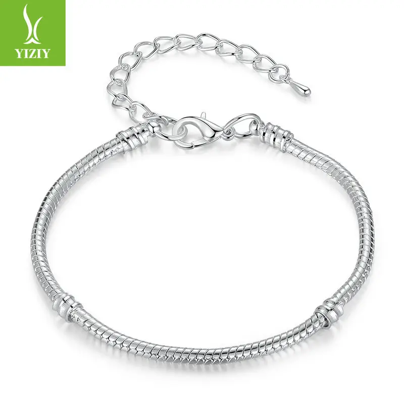 Silver Beaded Snake Bone Bracelet for Women