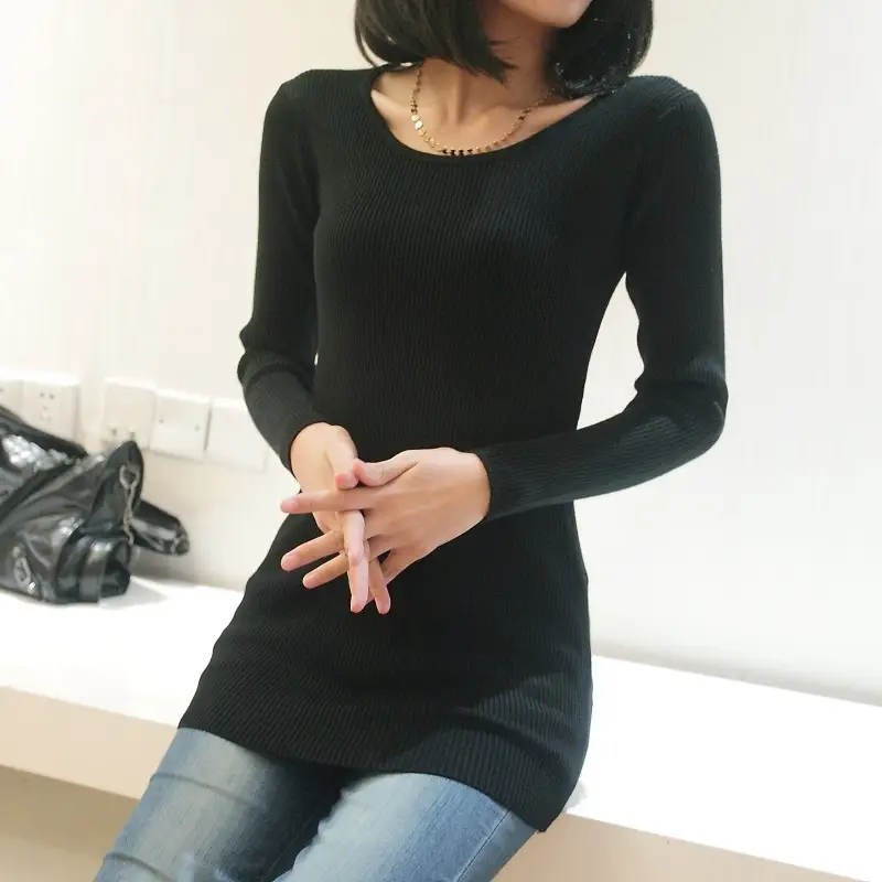 Women's Red Knit Round Neck Pullover Sweater Jacket