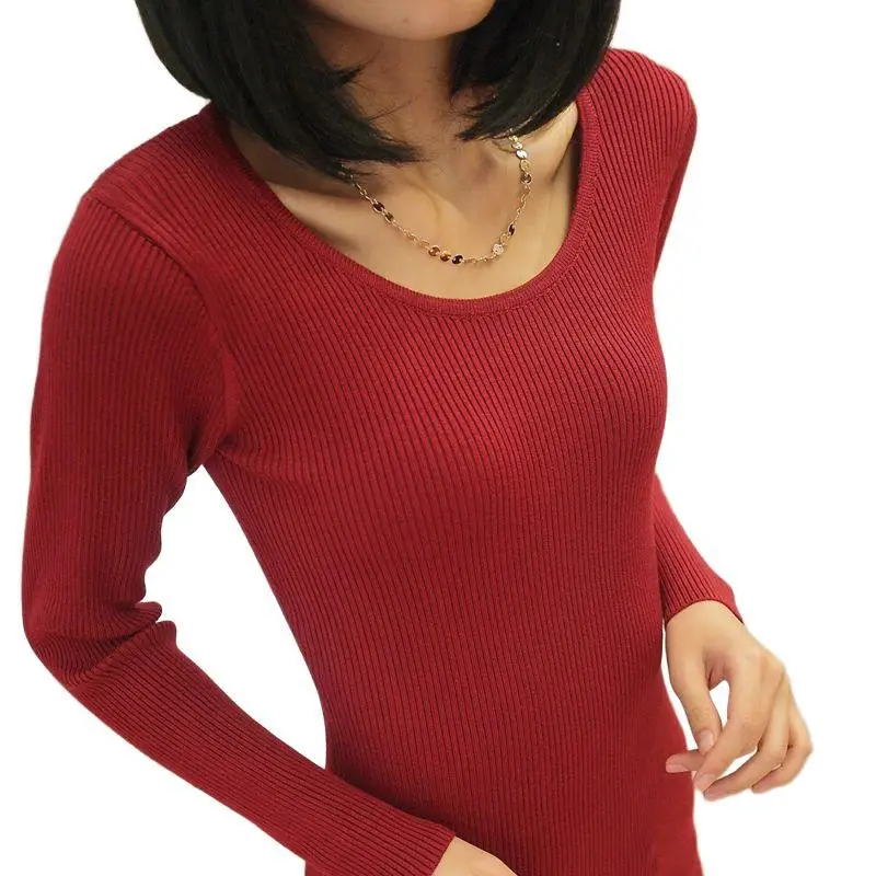 Women's Red Knit Round Neck Pullover Sweater Jacket