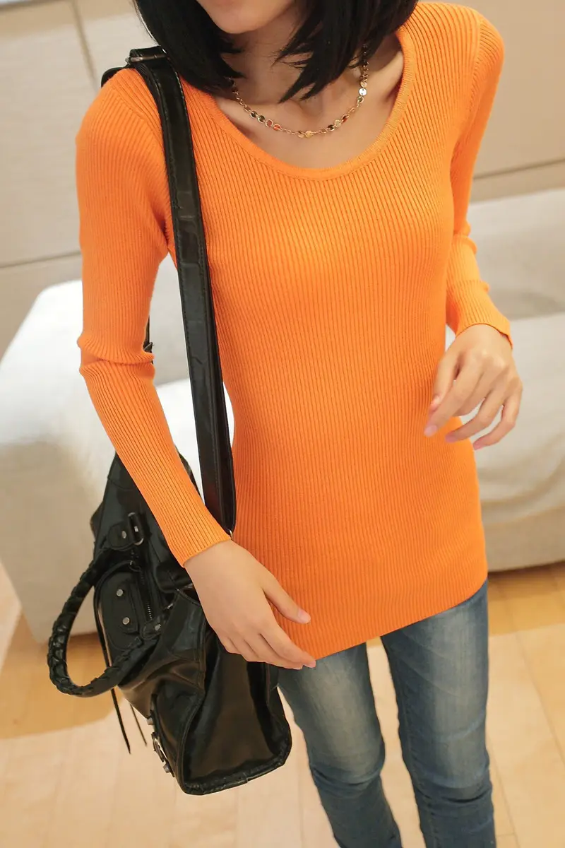 Women's Red Knit Round Neck Pullover Sweater Jacket