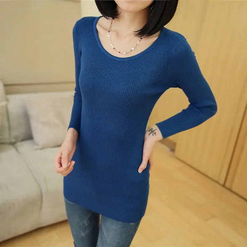 Women's Red Knit Round Neck Pullover Sweater Jacket