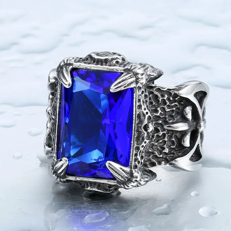 Men's Titanium Steel Ring with Blue Gemstone and Scandinavian Design