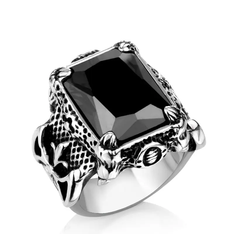 Men's Titanium Steel Ring with Blue Gemstone and Scandinavian Design