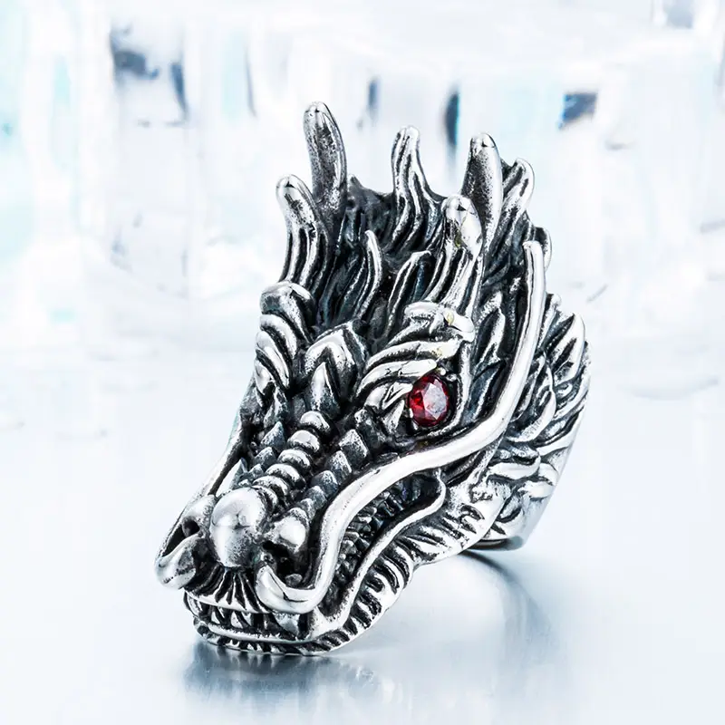 Titanium Steel Dragon Ring for Men with Red Eye - Image 4