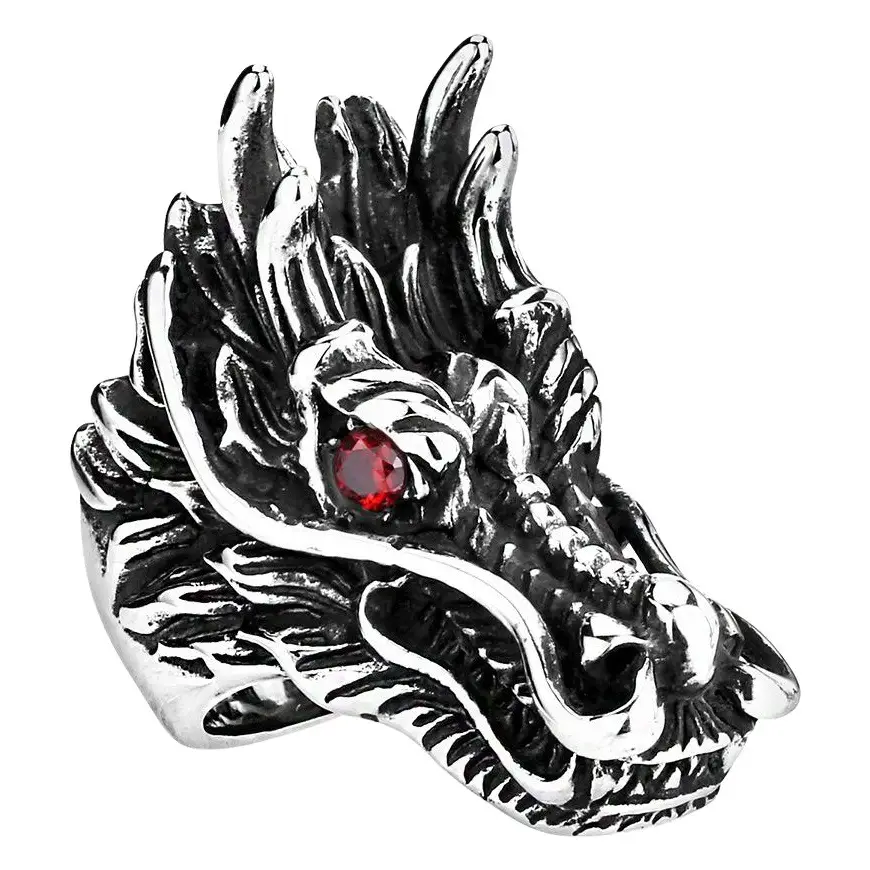 Titanium Steel Dragon Ring for Men with Red Eye
