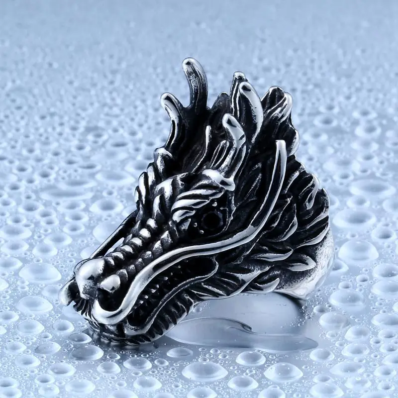 Titanium Steel Dragon Ring for Men with Red Eye - Image 2