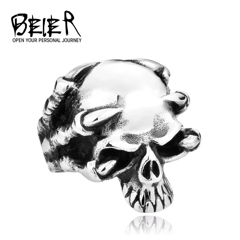 Beier Vintage Skull Titanium Steel Men's Ring - Image 4