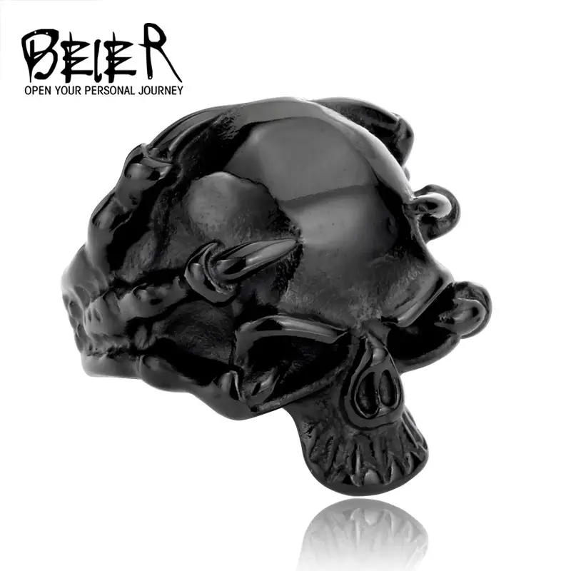 Beier Vintage Skull Titanium Steel Men's Ring - Image 5