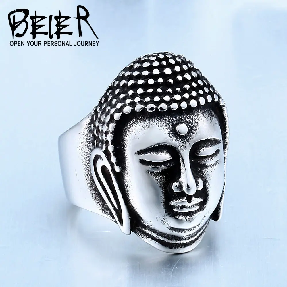 Sakyamuni Buddha Head Stainless Steel Ring for Men