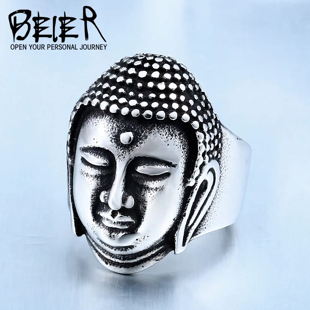 Sakyamuni Buddha Head Stainless Steel Ring for Men