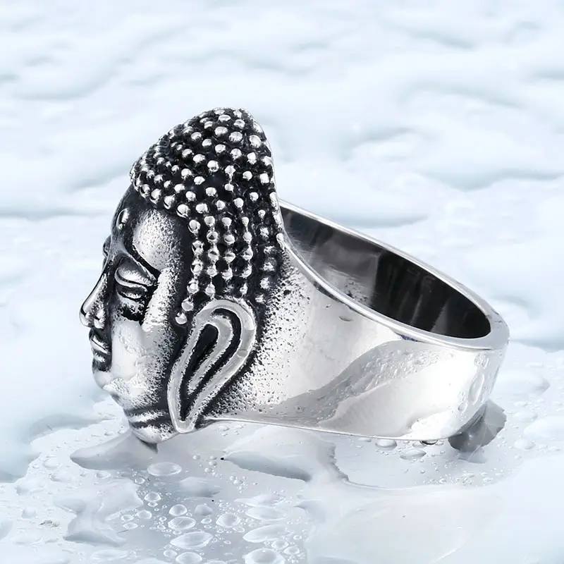 Sakyamuni Buddha Head Stainless Steel Ring for Men