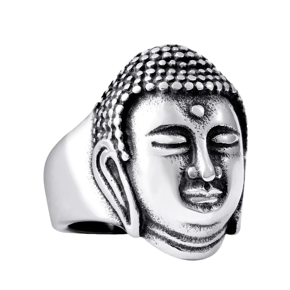 Sakyamuni Buddha Head Stainless Steel Ring for Men