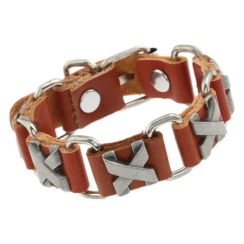 X Nail Link Cowhide Bracelet Adjustable Hip Hop Style