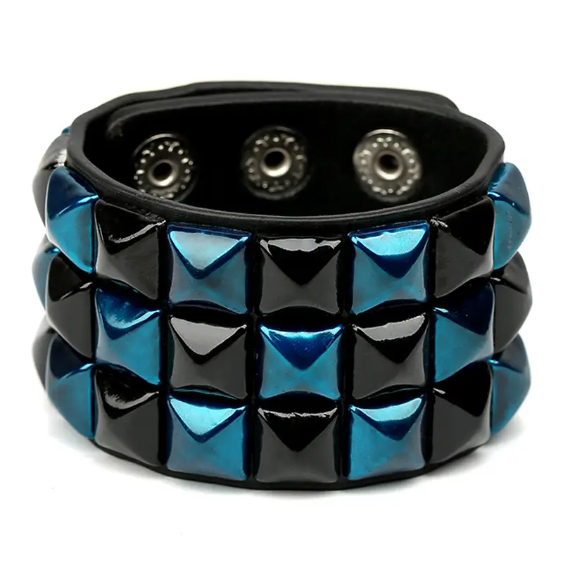 Pink 4-Sided Leather Quartet Nail Bracelet for Men - Image 11