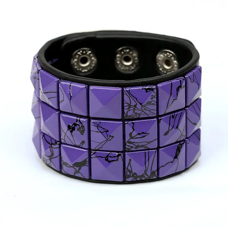 Pink 4-Sided Leather Quartet Nail Bracelet for Men - Image 13