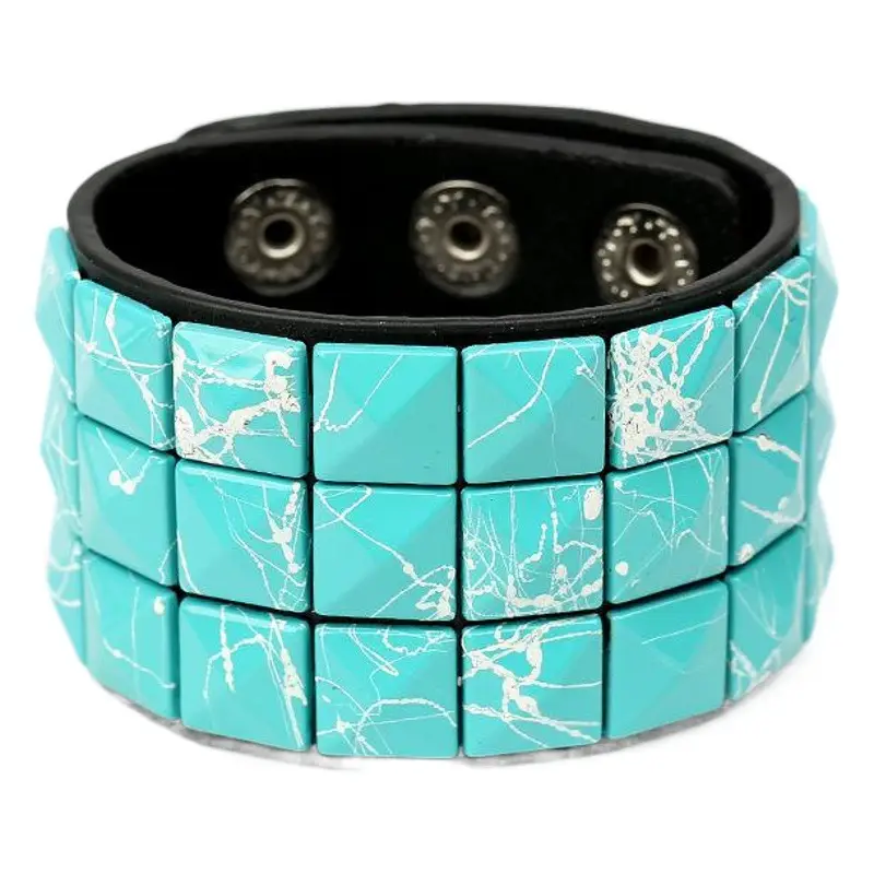 Pink 4-Sided Leather Quartet Nail Bracelet for Men