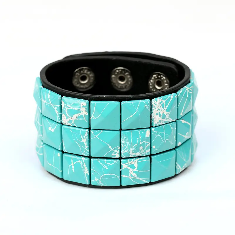 Pink 4-Sided Leather Quartet Nail Bracelet for Men - Image 2